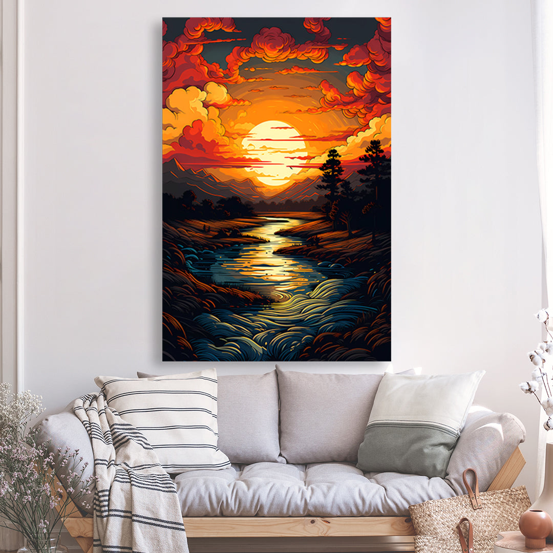 Tableau Graphic Sunset Coucher Soleil - Grand Format | Mindstardust