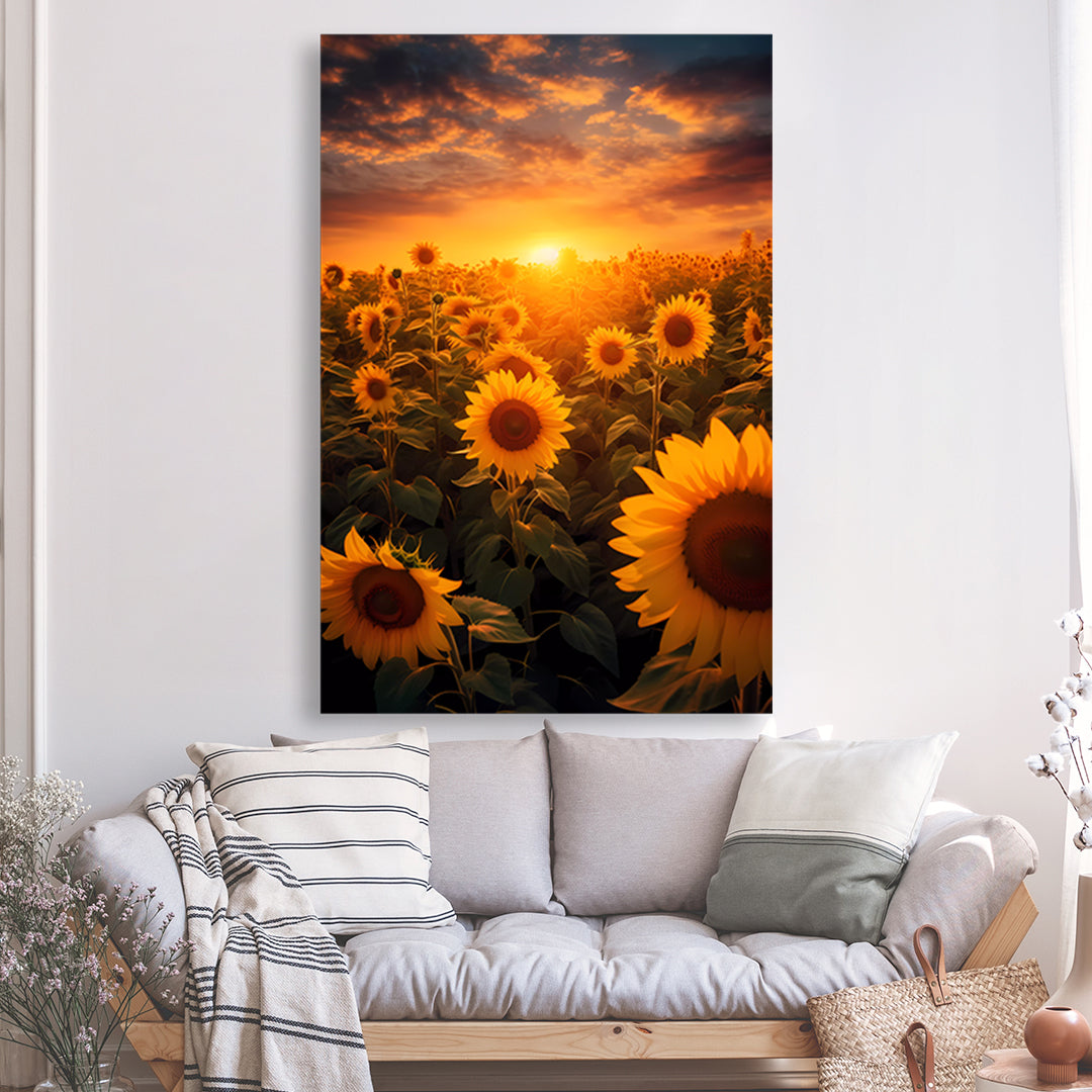 Tableau - Champ de tournesol au crépuscule