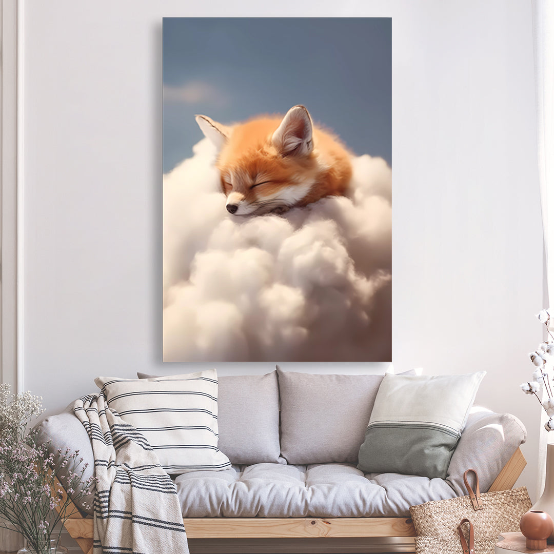 Tableau - Bébé renard dormant dans les nuages