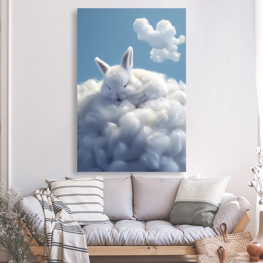 Tableau - Bébé Lapin dormant dans les nuages