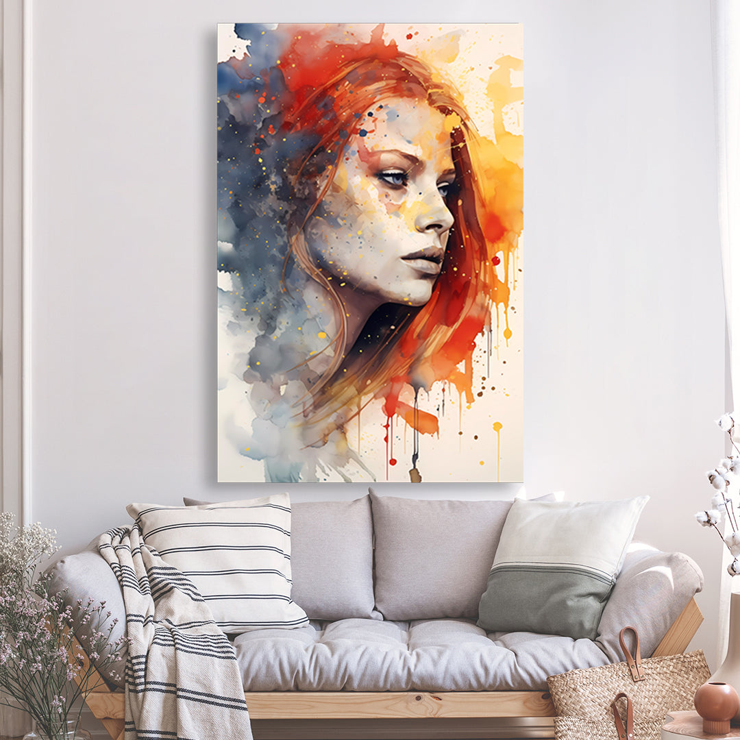 Tableau - Portrait de femme rousse en aquarelle