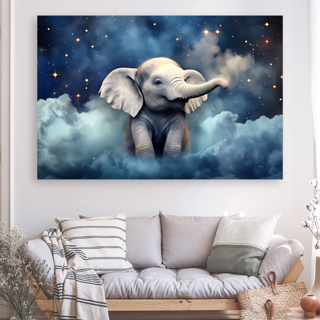 Tableau - Bébé éléphant dormant dans les nuages