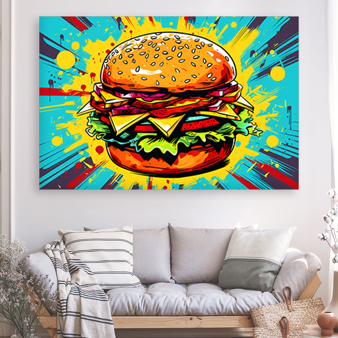 Tableau Burger Pop Art - Grand Format XXL | Mindstardust