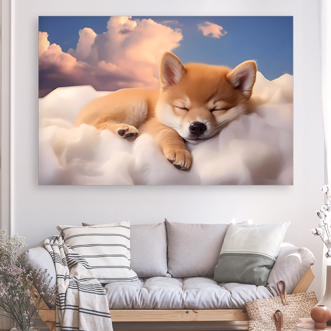 Tableau - Bébé Shiba Inu dormant dans les nuages