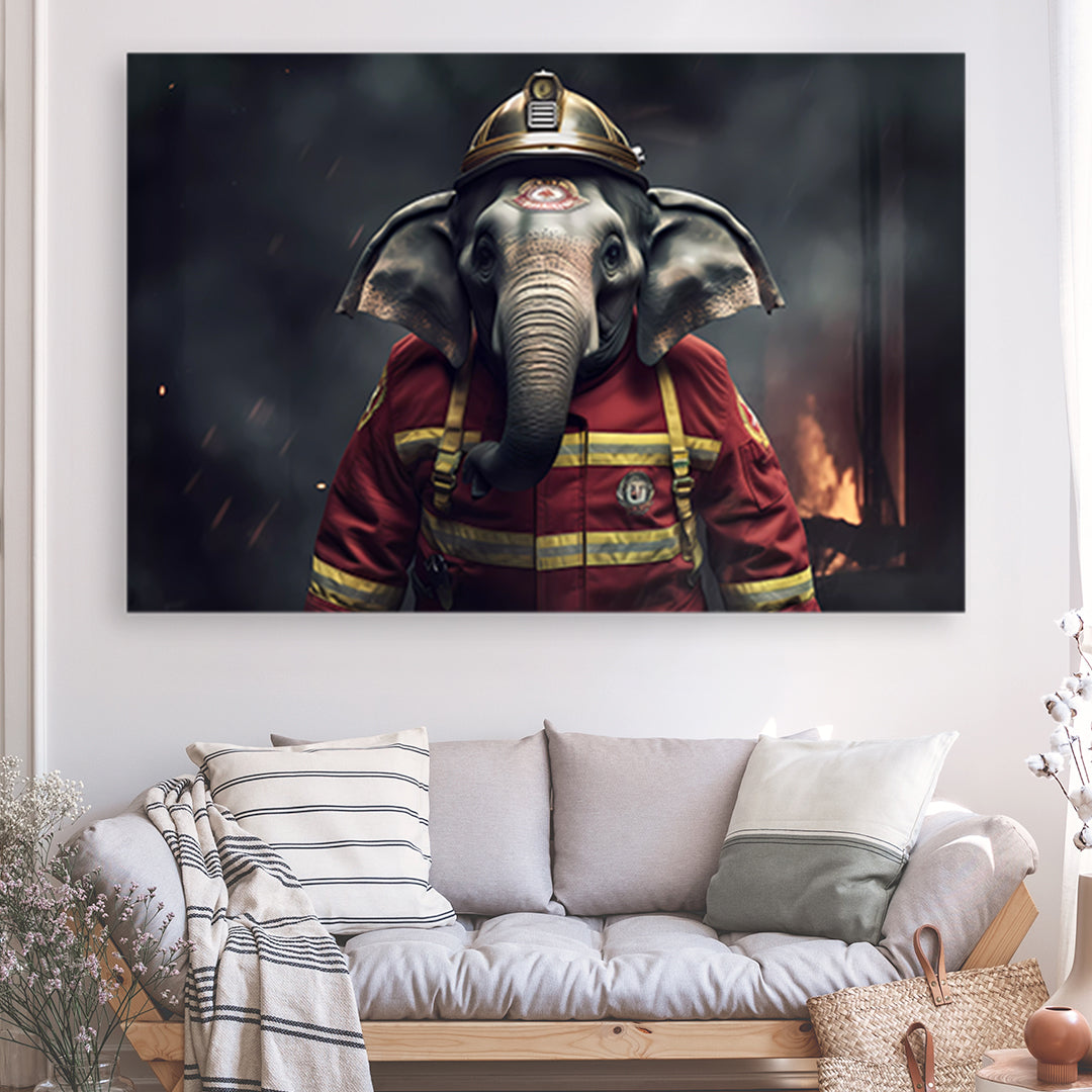 Tableau Éléphant Pompier - Grand Format XXL | Mindstardust
