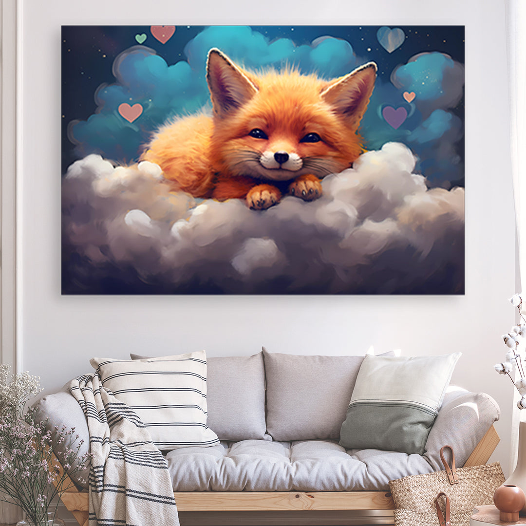 Tableau - Bébé renard coloré dans les nuages coloré