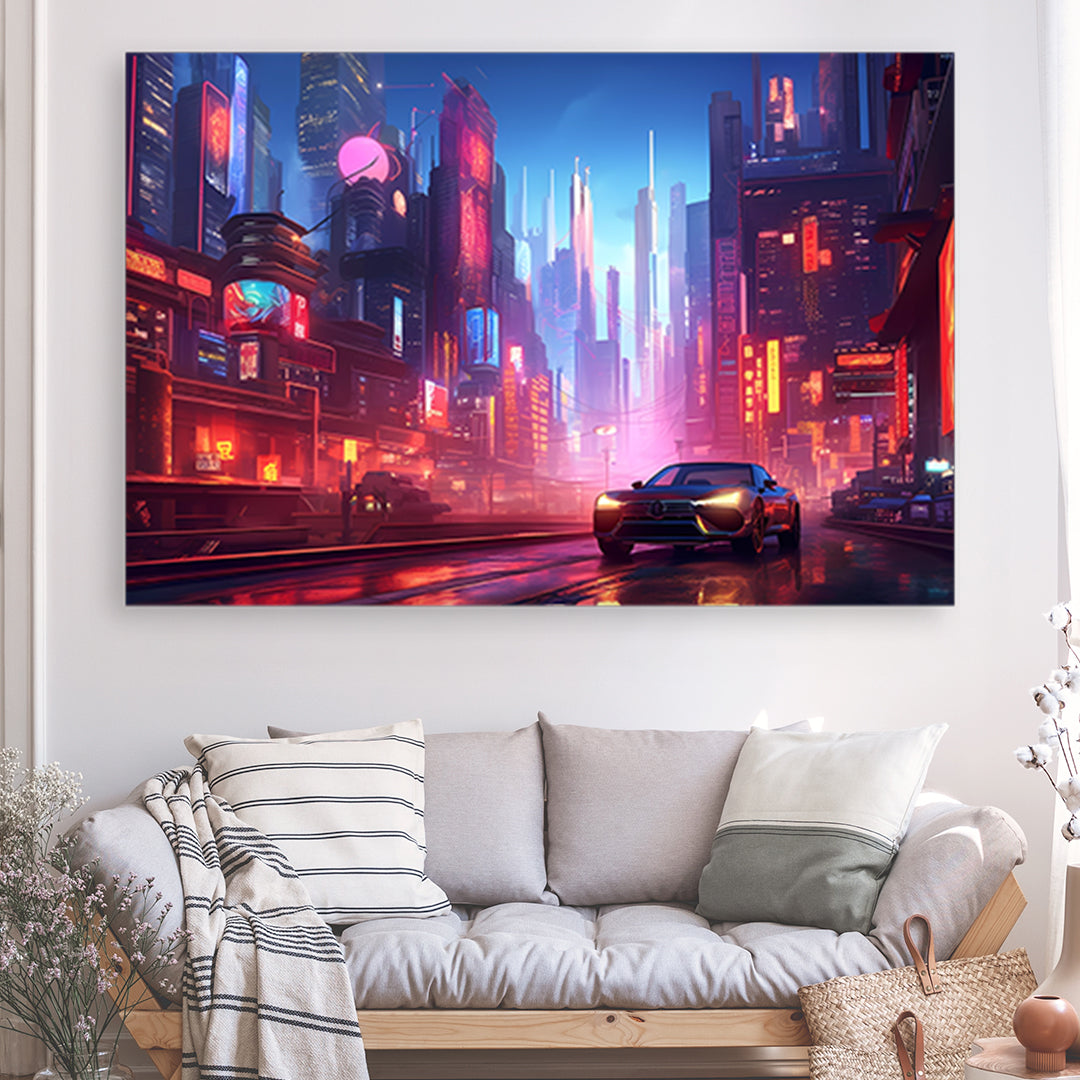 Tableau Ville Électrique - Grand Format XXL | Mindstardust