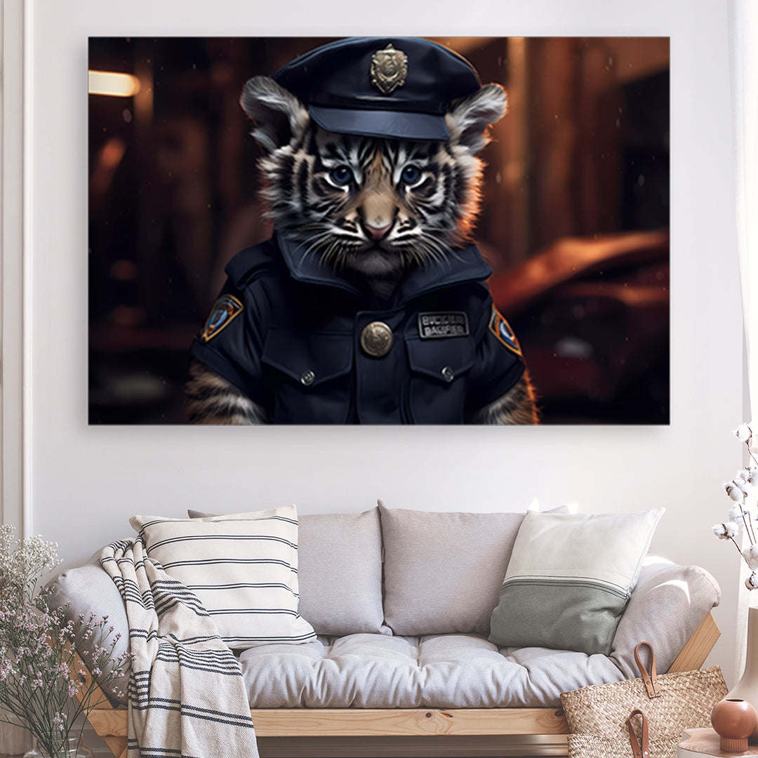 Tableau Tigre Policier - Grand Format XXL | Mindstardust