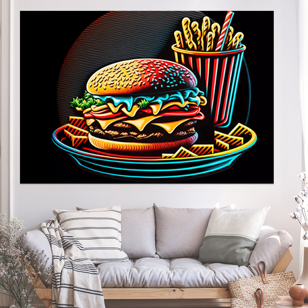 Tableau Burger Frites Pop Art - Grand Format XXL | Mindstardust