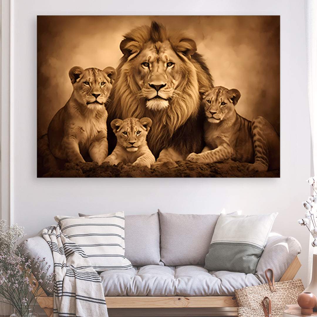 Tableau Famille de Lions - Grand Format XXL | Mindstardust
