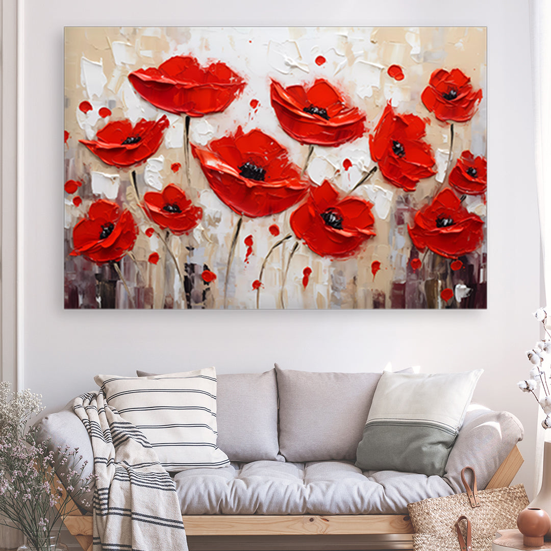 Tableau - Champ de coquelicots abstrait à la gouache