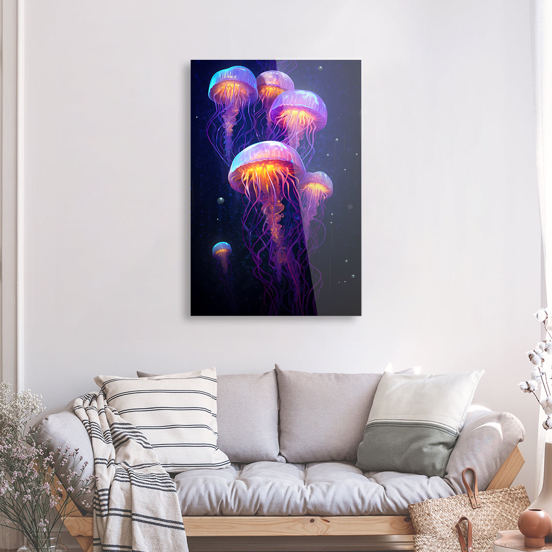 Tableau Neon Jelly Méduse Bleue - Verre Acrylique | Mindstardust