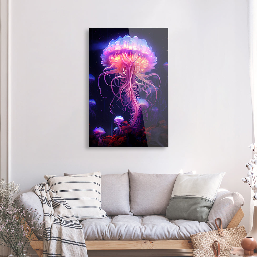Tableau Neon Jelly Méduse - Verre Acrylique | Mindstardust