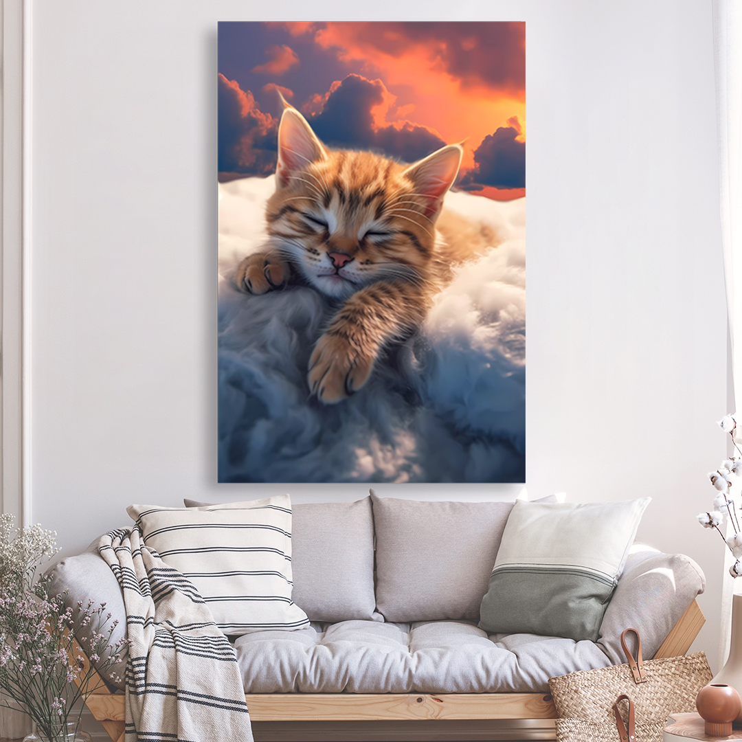 Tableau - Bébé Chat dormant dans les nuages