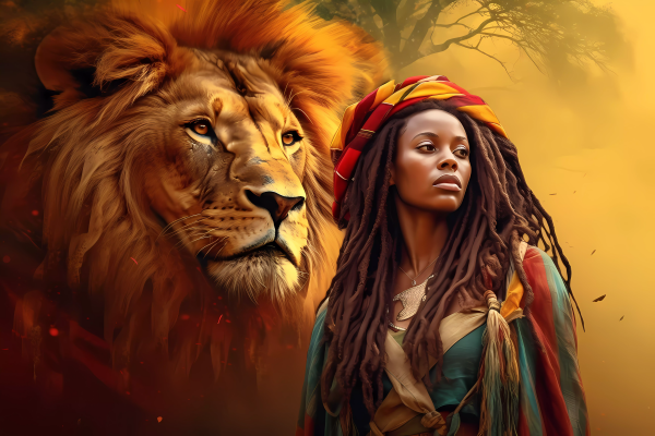 Femme africaine et son lion 